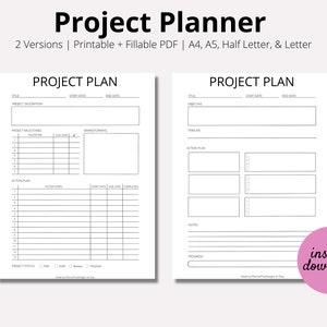 Project Planner Printable, Task planner, Productivity Planner, Task Tracker, College Student, Task Management, PDF, A4, A5, Half, LETTER