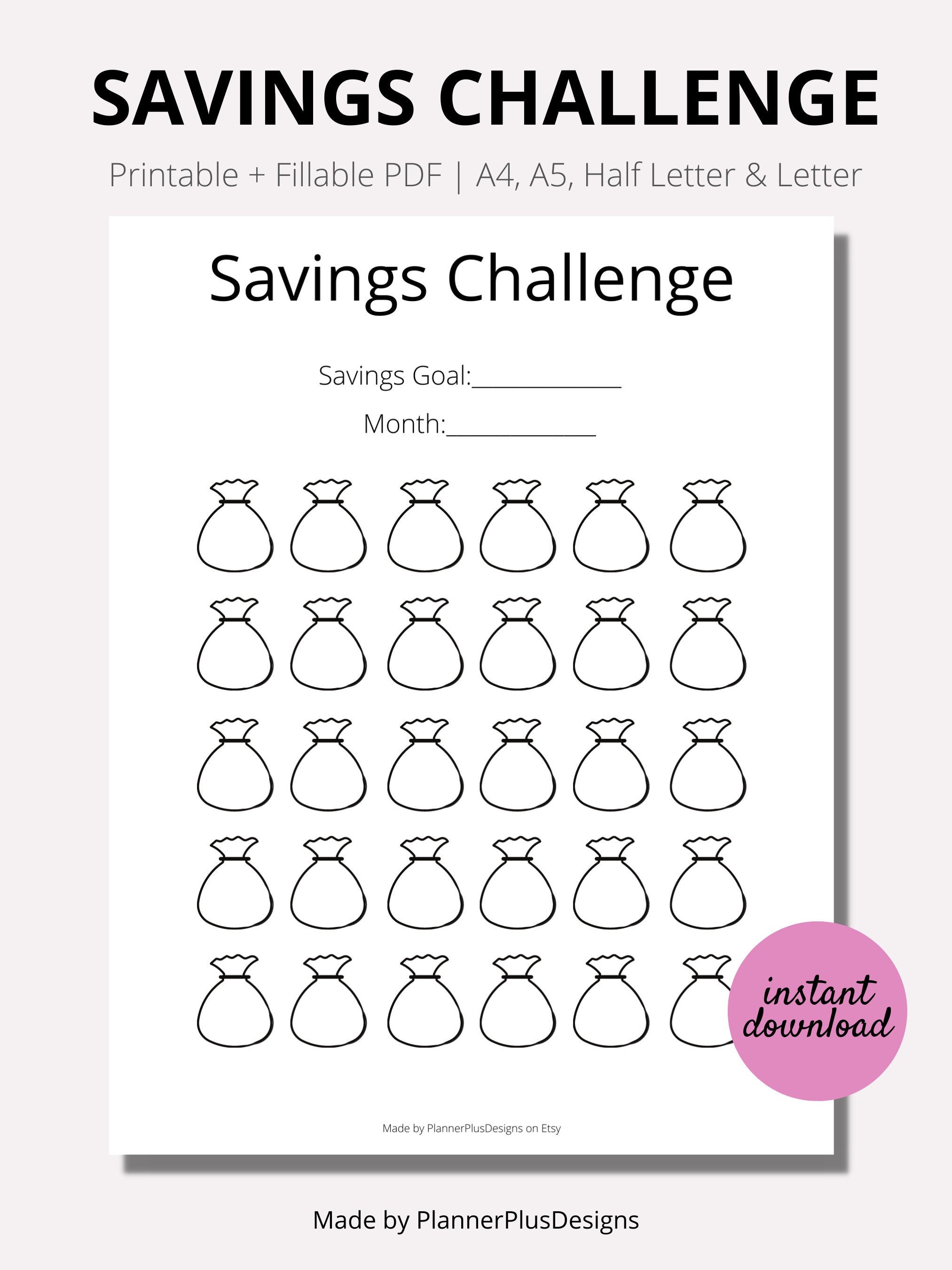 Blank Savings Challenge Printable, Savings Challenge Printable, Money