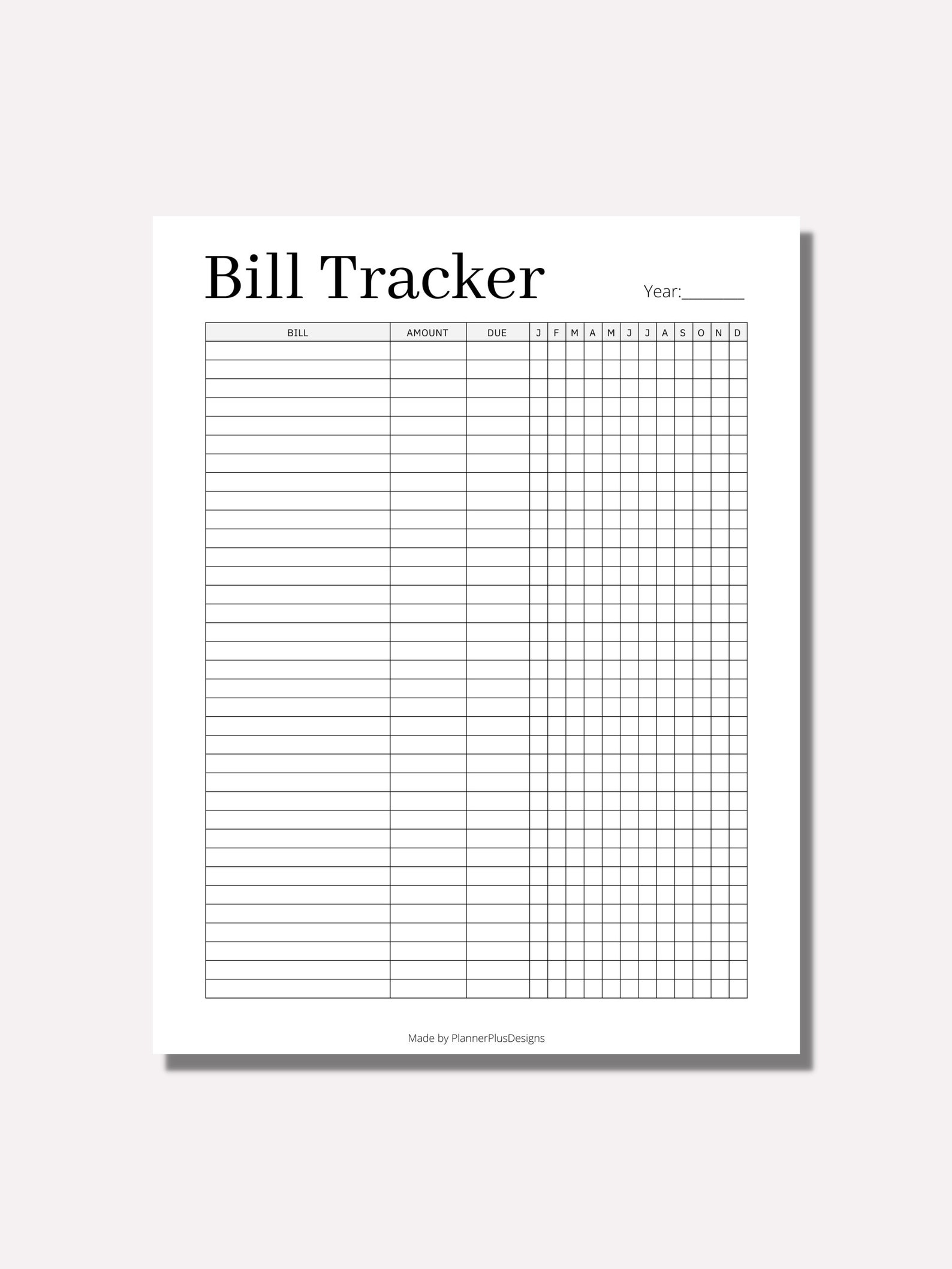 Yearly Bill Payment Tracker Printable, Bill Log Planner, Bill Payment ...
