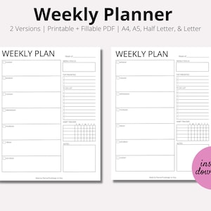 Weekly Planner Printable To Do List, Week Daily To Do List Planner, One Week Organizer, Minimalistic Week Planner, PDF, A4, A5, Half, LETTER