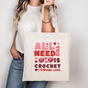crochet valentines day Cotton Canvas Tote Bag