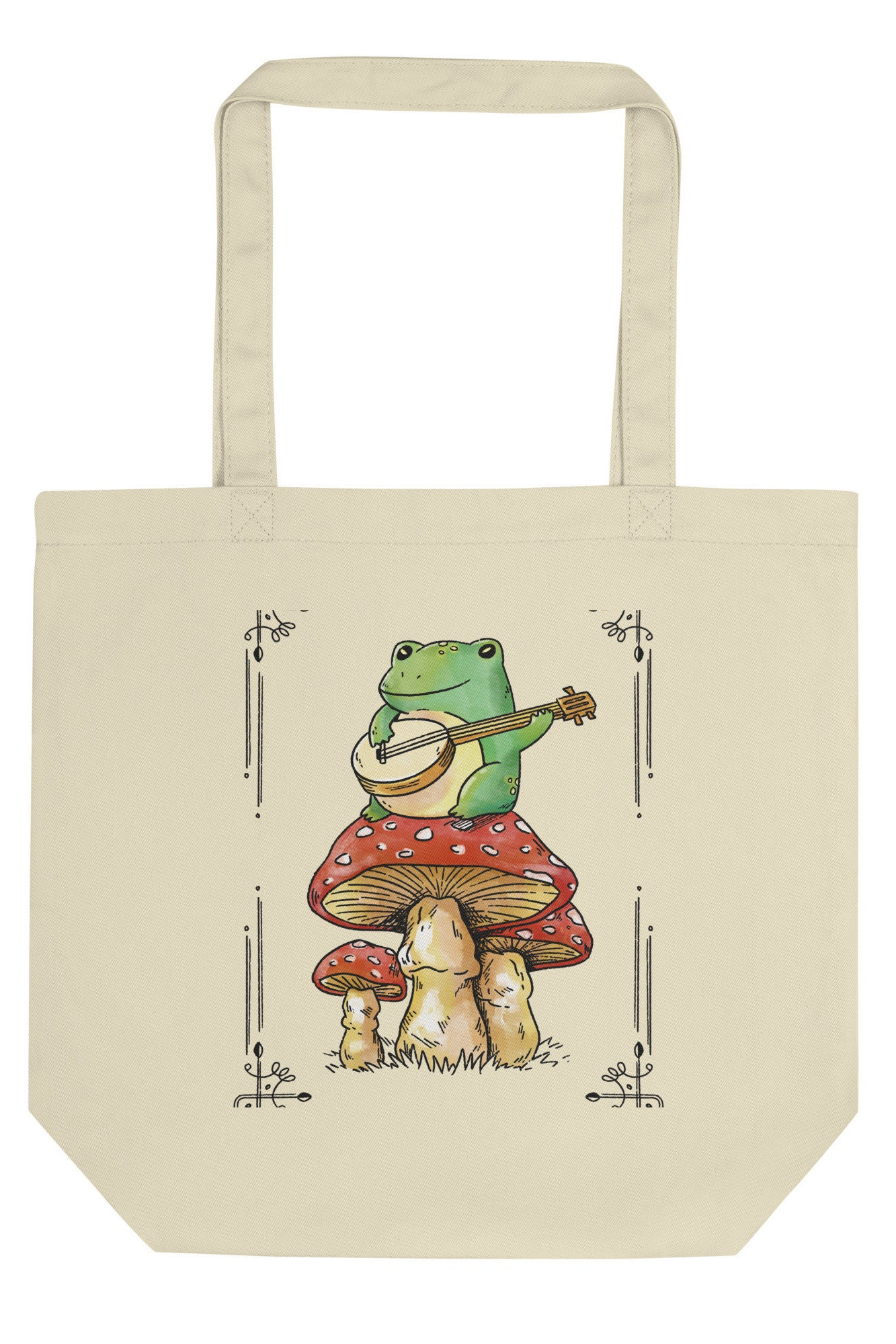 Frog Playing Banjo on a Mushroom Tote Bag Frog Cottagecore - Etsy