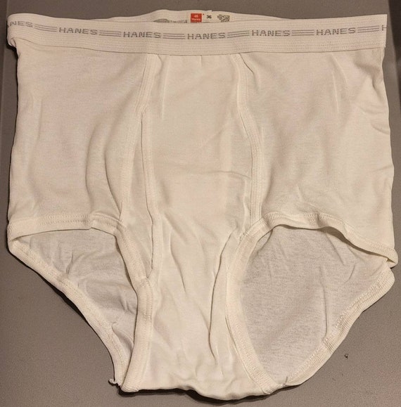 Hanes classic white classic men's brief. Vintage waistband - solid grey!  Size 36