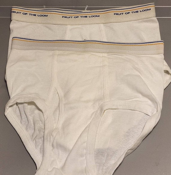 Vintage Fruit of the Loom Men's Y-Front Briefs XL White Blue Yellow Stripe