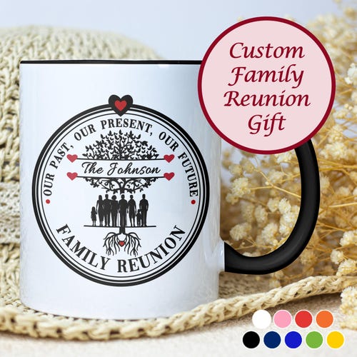 Taza de Reunión Familiar, Regalo Personalizado de Reunión Familiar, Recuerdos de Reunión Familiar del Árbol de la Vida, Pasado, Presente y Futuro
