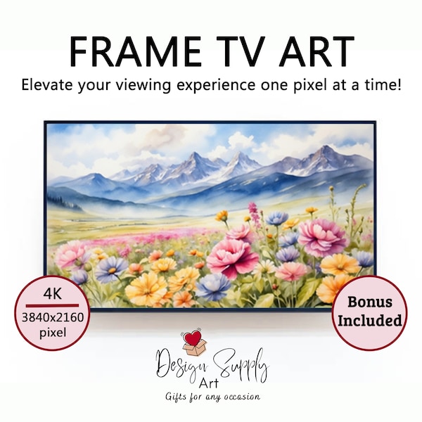 Meadow Wildflower Frame Tv Art, Colorful Digital Frame Tv Art Mountains, Vibrant Floral Samsung Frame Tv Artwork Spring