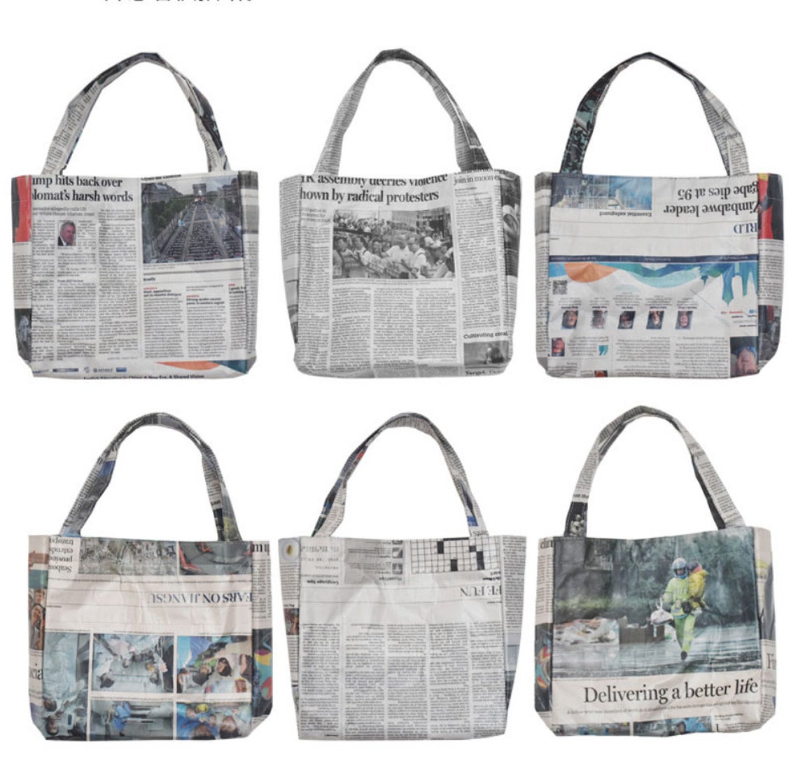 Newspapers Original Design Handmade Paper Bag Unisex Cotton Waterproof