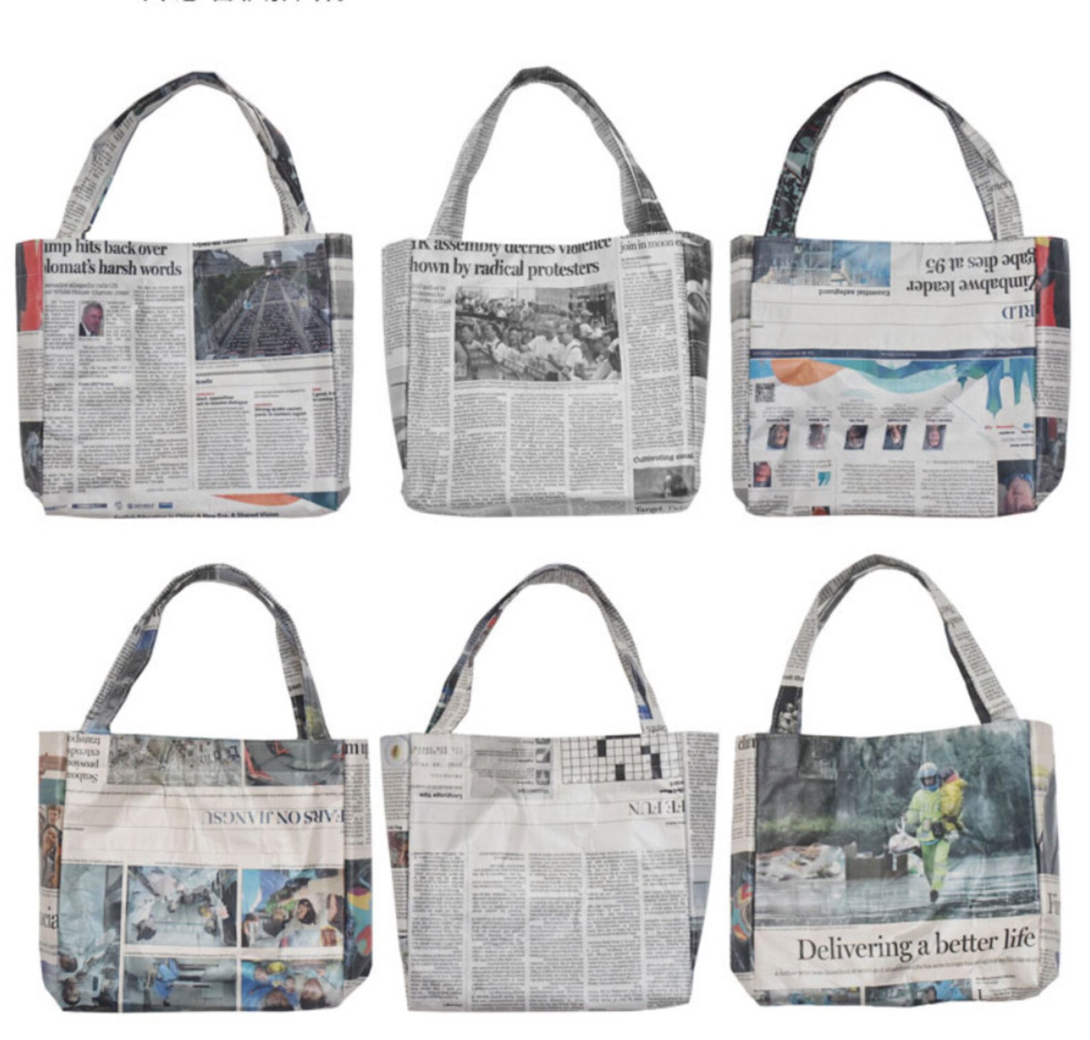Newspapers Original Design Handmade Paper Bag Unisex Cotton Waterproof
