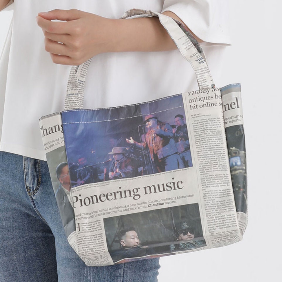 vintage newspaper print design pouch purse really... - Depop