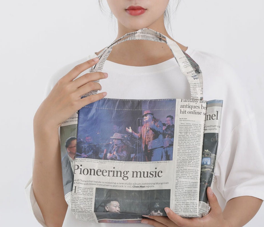 Newspapers Original Design Handmade Paper Bag Unisex Cotton Waterproof