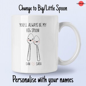 Lustiger großer Löffel Kleiner Löffel personalisierte Valentinstag Tasse Geschenk. Großer Löffel. Kleiner Löffel. Personalisierte. Geschenk für Sie oder Ihn. Freund. GROßBRITANNIEN