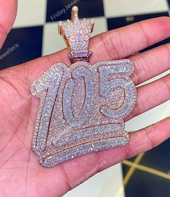 Iced Out Number Pendant Sterling Silver VVS1 Moissanite Etsy