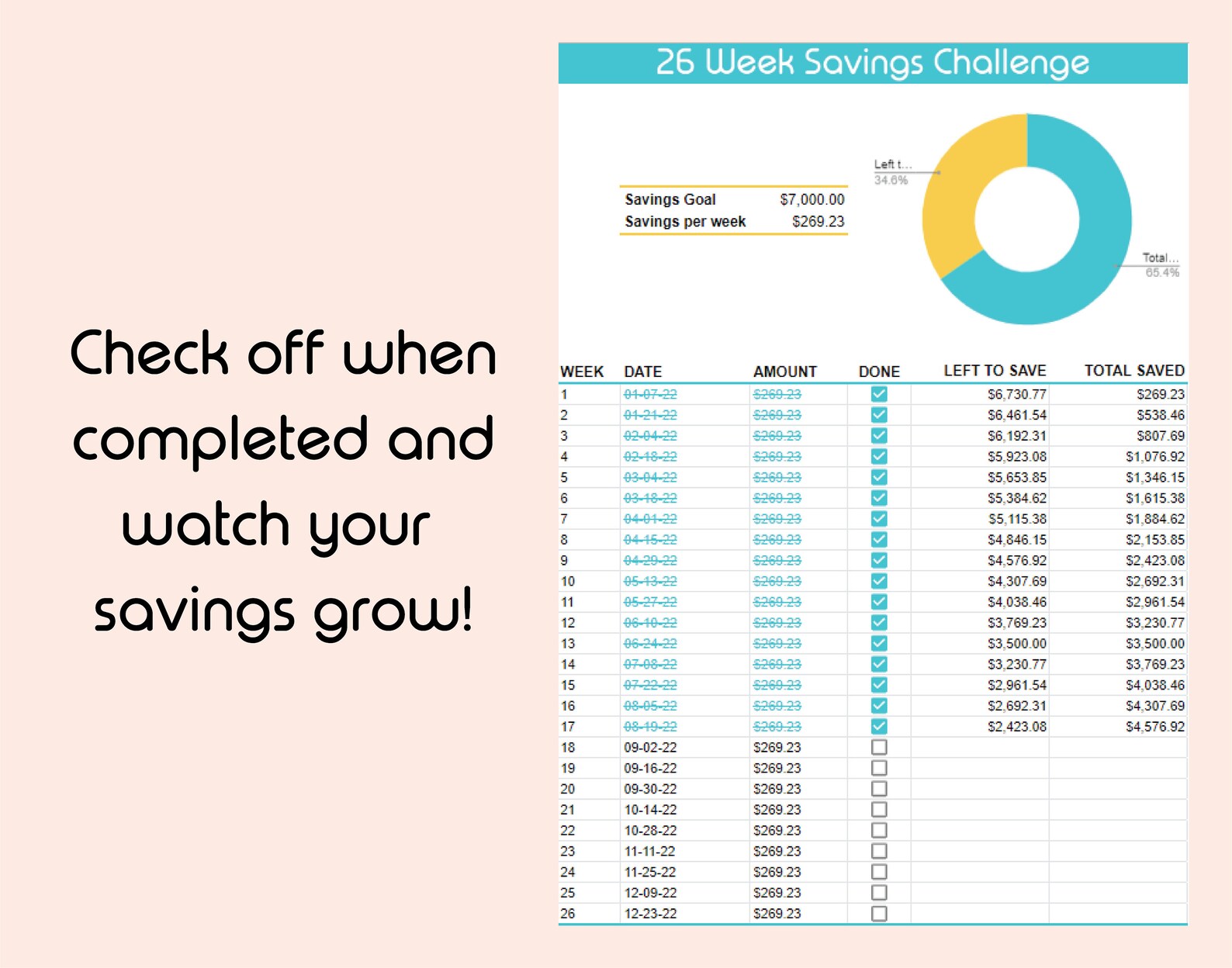 26 Week Savings Challenge Biweekly Paycheck Planner Etsy