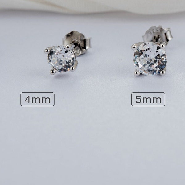 Silver CZ Diamond Stud Earrings, Dainty Crystal Stud Earrings, Zirconia Stud Earring, Minimalist Sterling Silver Studs, Small Silver Earring