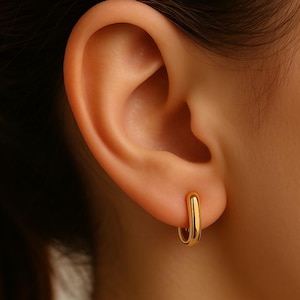Gold Link Hoop Earrings, Sterling Silver Oval Hoop Earrings, Cable Link Earrings, Huggie Hoop Earring, Minimalist Earring, Everyday Earring