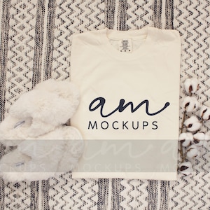 Comfort Colors C1717 Ivory Shirt Flat Lay Mockup. Unisex Sweatshirt Mockup Flat Lay. Folded Tshirt Mockup. Crewneck Natural color tee Mockup