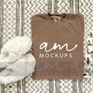 Comfort Colors C1717 Espresso Shirt Flat Lay Mockup. Unisex tshirt Mockup Flat Lay. Folded Brown T-shirt Mockup. Crewneck shirt Mockup