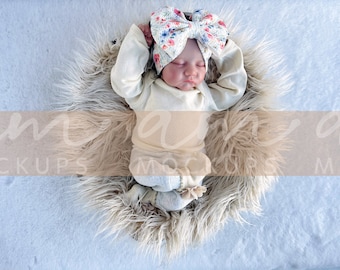 Baby Bodysuit Mockup: Natural Long Sleeve Onepiece (Digital Download)
