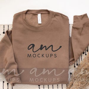 Bella & Canvas 3945 Vintage Brown Sponge Fleece Unisex Sweatshirt Mockup Flat Lay, Spring Boho Mockup. Bella Canvas 3945 Sleeve print mockup