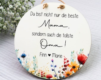 Personalisiertes Holzschild - Muttertag - Beste Mama und Oma - Personalisiertes Geschenk für die Mama und Oma - Beste Oma