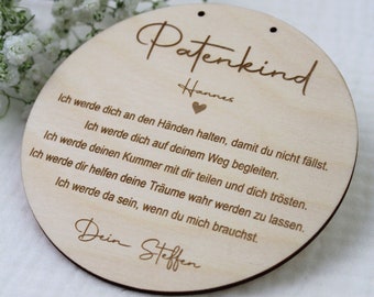 Personalisiertes Holzschild für das Patenkind - Geschenk Patentante/Patenonkel - Patenkind - Patenbrief - Taufzeugin