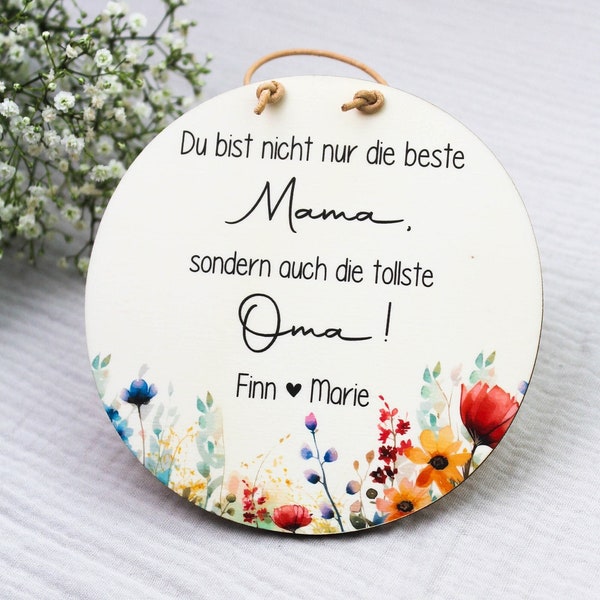 Personalisiertes Holzschild - Muttertag - Beste Mama und Oma - Personalisiertes Geschenk für die Mama und Oma - Beste Oma