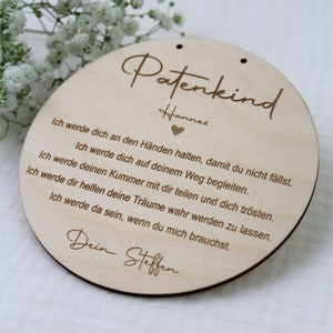 Personalisiertes Holzschild für das Patenkind Geschenk Patentante/Patenonkel Patenkind Patenbrief Taufzeugin Bild 1