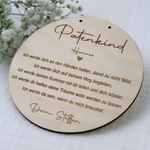 Personalisiertes Holzschild für das Patenkind - Geschenk Patentante/Patenonkel - Patenkind - Patenbrief - Taufzeugin