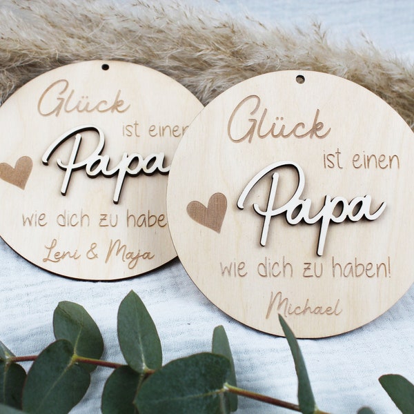 Personalisiertes Holzschild "Glück ist einen Papa wie dich zu haben" - Geschenk Papa - Personalisiertes Geschenk für den Papa