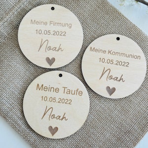 Holzanhänger für Taufe/ Firmung/ Kommunion/ Konfirmation - Personalisiertes Holzplättchen Taufe/ Firmung/ Kommunion/ Konfirmation