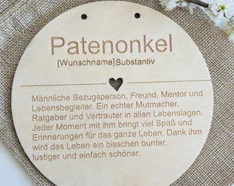 Personalisiertes Holzschild "Patenonkel" - Geschenk Pate/n - Taufe - Kommunion - Holzplättchen