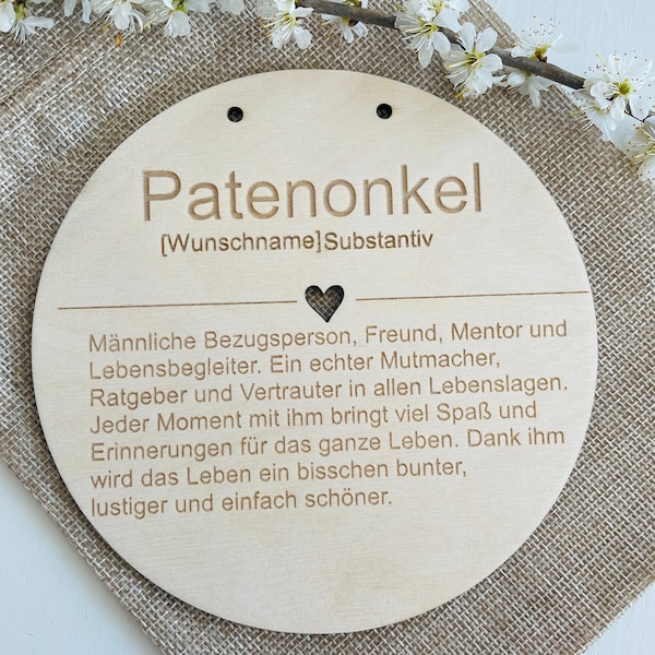 Personalisiertes Holzschild "Patenonkel" - Geschenk Pate/n - Taufe - Kommunion - Holzplättchen