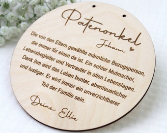 Personalisiertes Holzschild für den Patenonkel - Geschenk Patenonkel - Patenkind - Taufgeschenk