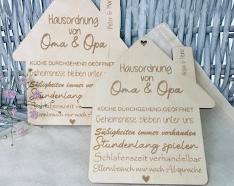 Personalisiertes Holzschild "Hausordnung von Oma & Opa" - Geschenk Oma/Opa - Personalisiertes Geschenk - Hausordnung- Holzschild