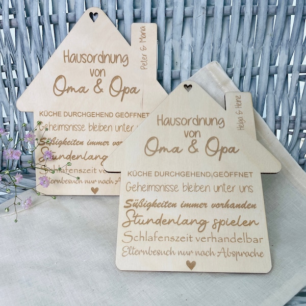 Personalisiertes Holzschild "Hausordnung von Oma & Opa" - Geschenk Oma/Opa - Personalisiertes Geschenk - Hausordnung- Holzschild