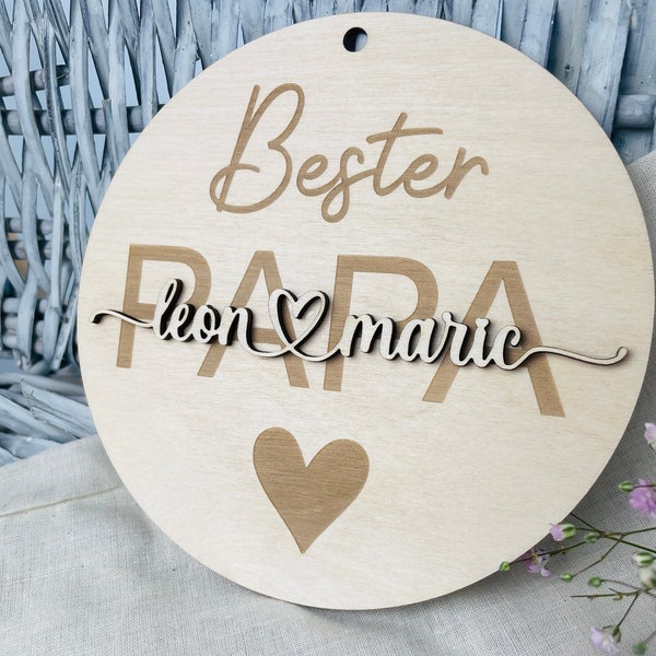 Personalisiertes Holzschild "Bester PAPA“ in 3D Optik - Bester Papa - Holzschild mit Namen