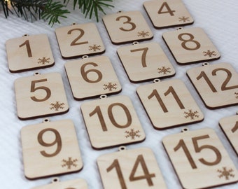 Set Adventskalender Zahlen 1-24 - Holzplättchen mit Zahlen für den Adventskalender - Adventskalender Anhänger
