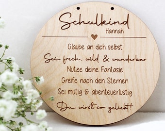 Schulkind - Personalisiertes Holzschild mit Name - Einschulung - Geschenk Schulkind - Einschulung 2024 - Affirmation Kinder