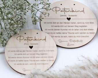 Personalisiertes Holzschild für das Patenkind - Geschenk Taufe - Geschenk Patenkind - Patentante