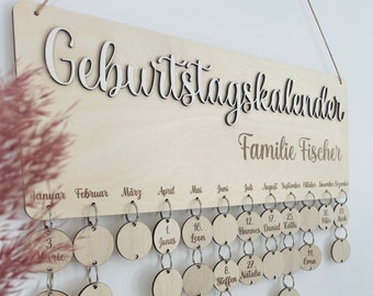 Personalisierter Geburtstagskalender aus Holz in 3D Optik- Familienkalender- Kalender aus Holz- Dauerkalender- Geburtstage- Geschenk Familie