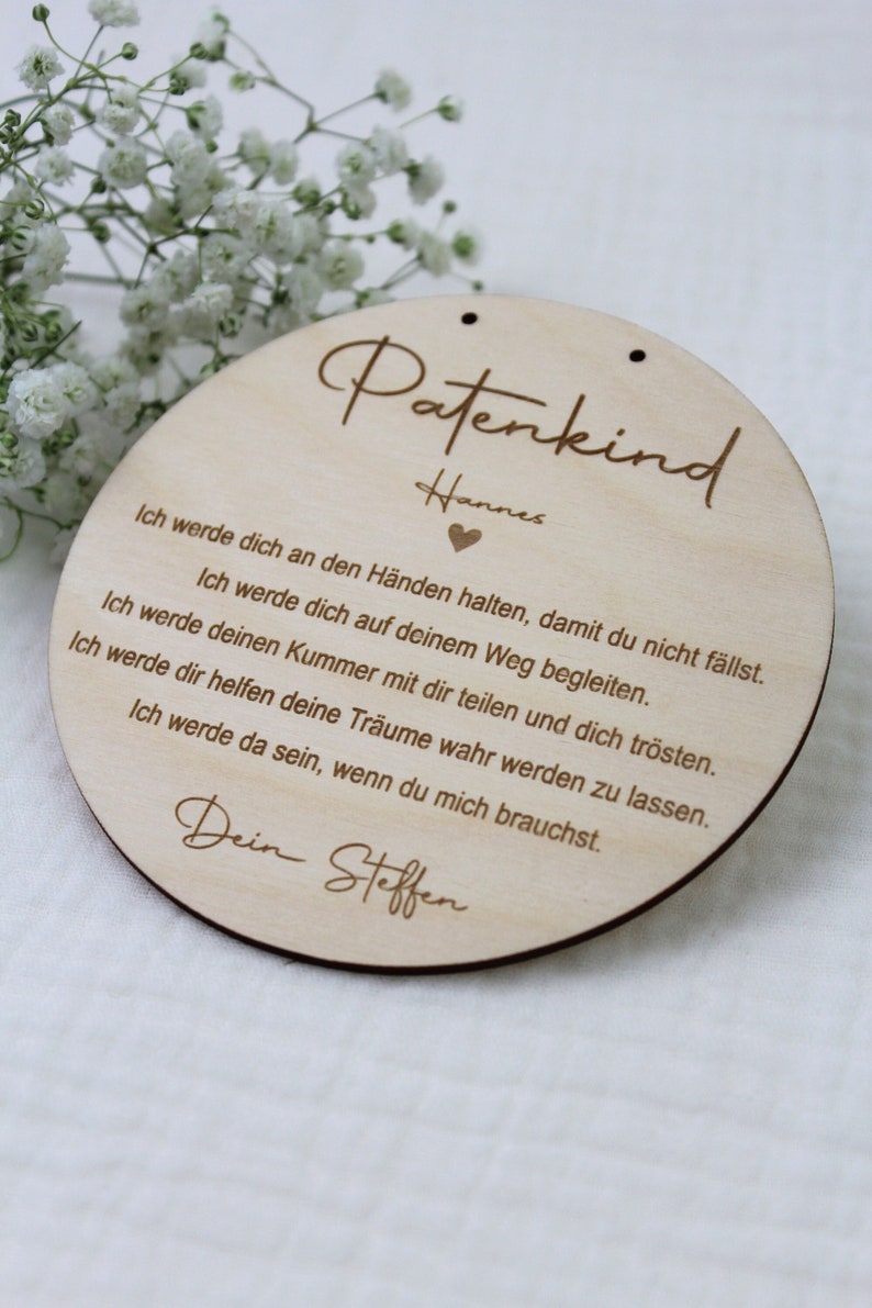 Personalisiertes Holzschild für das Patenkind Geschenk Patentante/Patenonkel Patenkind Patenbrief Taufzeugin Bild 1