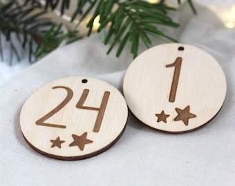 Adventskalender Zahlen 1-24 - Holzplättchen mit Zahlen für den Adventskalender - Adventskalender Anhänger