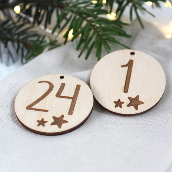 Adventskalender Zahlen 1-24 - Holzplättchen mit Zahlen für den Adventskalender - Adventskalender Anhänger