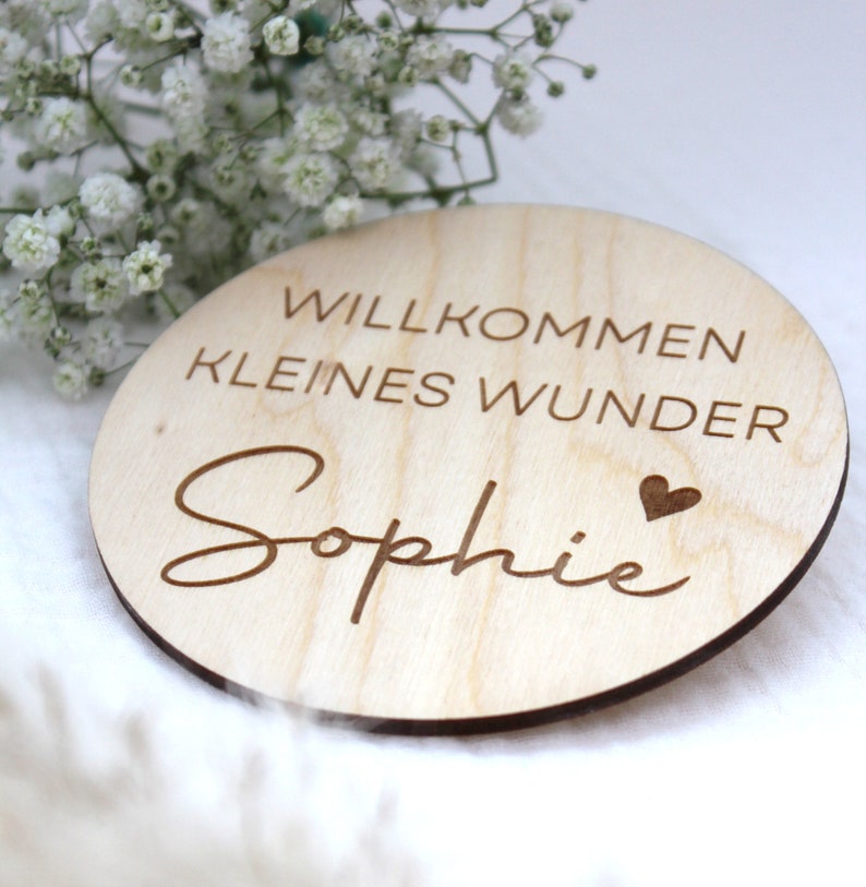 Personalisiertes Holzschild WILLKOMMEN KLEINES WUNDER Fotoshooting New Born Hallo Welt Bild 5