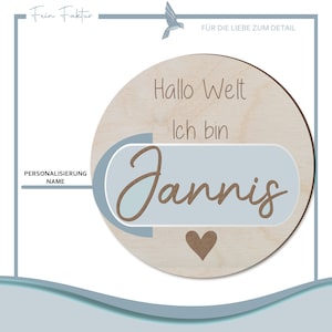 Personalisiertes Holzplättchen Hallo Welt. Ich bin Name Hallo Welt Baby Holzplättchen NewBorn Lasergravur Geburtsgeschenk Foto Bild 8