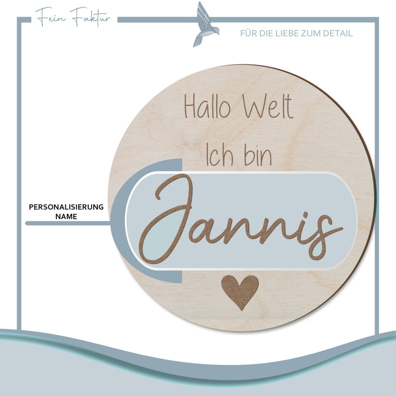 Personalisiertes Holzplättchen Hallo Welt. Ich bin Name Hallo Welt Baby Holzplättchen NewBorn Lasergravur Geburtsgeschenk Foto Bild 8