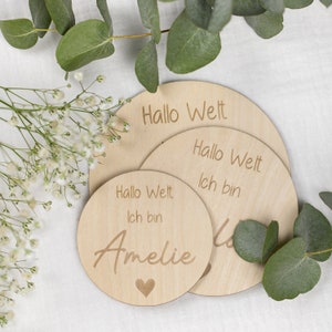 Personalisiertes Holzplättchen Hallo Welt. Ich bin Name Hallo Welt Baby Holzplättchen NewBorn Lasergravur Geburtsgeschenk Foto Bild 6