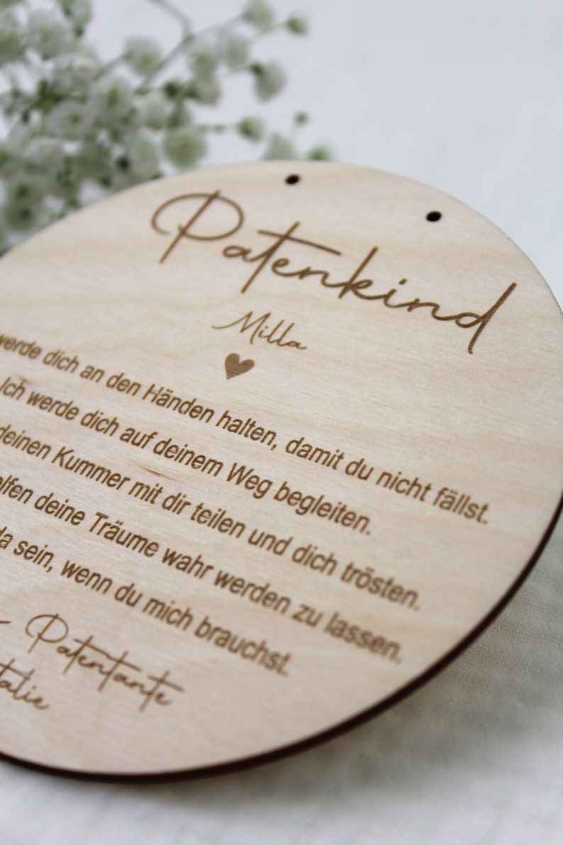 Personalisiertes Holzschild für das Patenkind Geschenk Patentante/Patenonkel Patenkind Patenbrief Taufzeugin Bild 3