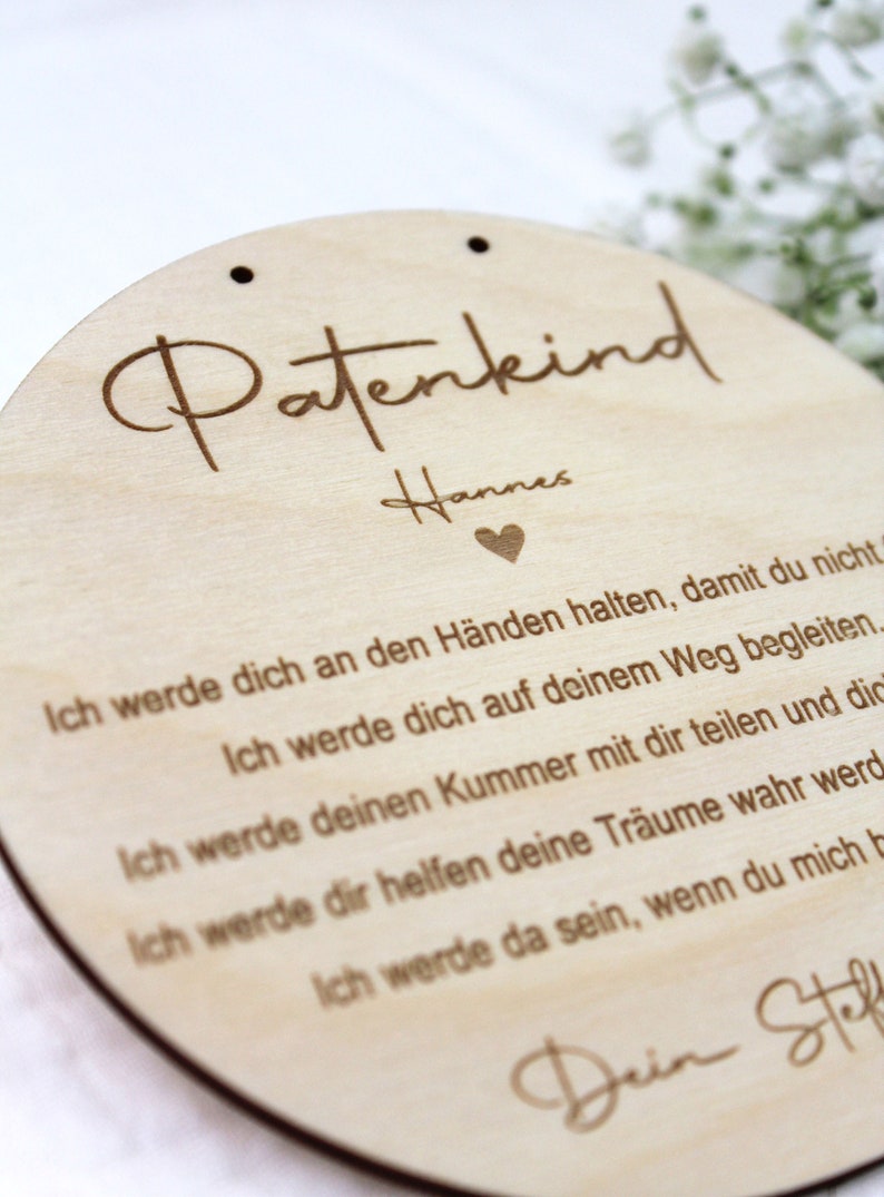 Personalisiertes Holzschild für das Patenkind Geschenk Patentante/Patenonkel Patenkind Patenbrief Taufzeugin imagem 5
