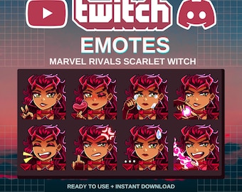 Scarlet Witch Marvel Rivals Emotes | Vorgefertigt | Zucken | Discord | YouTube | Luftschlangen